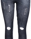 Crush Women's Printed Leggings Seamless High Waist Holes & Scratches Faux Jeans