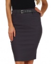 Knee Length Stretch Pencil Skirt with Skinny Belt