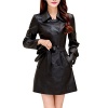 Youseft Women's Faux Leather Thicken Long Double-breasted Overcoat Hot sell