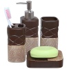 4 Piece Brown Bathroom Accessories Set with Toothbrush Holder, Tumbler, Soap Dish & Liquid Soap Dispenser
