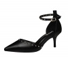T&Mates Women's Elegant Rivets Ankle-Strap Pointed-Toe Stiletto Pumps (5 B(M)US,black)