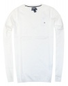 Tommy Hilfiger Women Pima Cotton Solid V-neck Logo Sweater