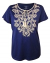 Charter Club Womens Plus Metallic Embroidered Pullover Top