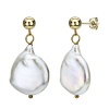 14k Yellow Gold 15-15.5mm White Semi-coin Baroque Freshwater Cultured Pearl Stud Earrings