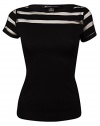 INC Illusion Stripe T-Shirt Top, Black