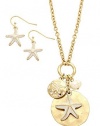 Rosemarie Collections Women's Starfish Sand Dollar Faux Pearl Pendant Necklace Earrings Set Gold Tone