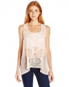 Eyeshadow Women's All Over Lace Sleeveless Top, Upper Crust, Large