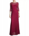 Kay Unger New York Women's 3/4 Sleeve Geometric Lace Gown