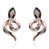 Bluegrass Black Snake Shaped Embedded Austrian Crystal Gold Plated Earrings