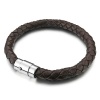 Men's 8mm Stainless Steel Leather Bracelet Bangle Braided Magnetic Brown Silver