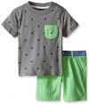 Nautica Little Boys' Two Piece Printed Fashion Tee Shirt Set with Fashion Bottom, Grey Heather, 3T