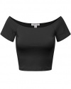 FPT Womens Basic Short Sleeve Off The Shoulder Crop Top
