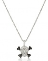 Sterling Silver Black and White Diamond Accent Skull Pendant Necklace