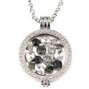 [M.JVisun] New Pendant Locket Necklace Set - Coin Jewelry Interchangeable Moneda Fashion Chain Premium Frame Crystal Holder - Shine Diamond (Silver - Black)