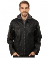 Calvin Klein Men's Faux Leather Moto Jacket with Hoodie