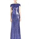 Badgley Mischka Sequined Draped Cowl Back Evening Gown Dress