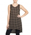 Eileen Fisher Olive Black Check Women's Small Scoop Neck Tunic
