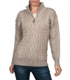 Wool Overs Women's Pure Wool Aran Cable Zip Mock Neck Sweater