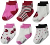 Lovespun Baby-Girls Newborn Ladybug and Stripe Print 6 Pack Sock Set