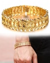 Suyi Men's 18K Gold Plated Link Bracelet Classic Carving Wrist Chain Link Bangle