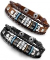 Besteel 2PCS Vintage Genuine Leather Bracelet for Men CZ Brown Adjustable Bangle Braided Bracelet, 7.3-8.5 inches