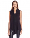 Vince Camuto Women's Sleeveless High Low Hem V-Neck Top with Woven Scarf