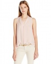 Vince Camuto Women's S/L V Blouse with Inverted Front Pleat