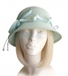 Mr. Song Millinery Bell Cloche Hat With Curl Ribbon Accent ST103 Aqua Blue