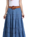 Skirt BL Women's Loose Casual Oversize A line Ankle Length Long Denim Blue Skirt