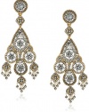 Miguel Ases Large Floral Cluster and Swarovski Open Encircled Teardrop Midsection Chandelier Drop Earrings