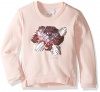 GUESS Little Girls' Long Sleeve Cotton Fleece Top with Sequin Flower, Neutral Pink, 6X/7