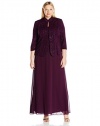Alex Evenings Women's Plus-Size Jacquard Knit Long Dress and Manadrin Jacket