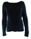 Lauren Ralph Lauren Boat-Neck Cable-Knit Sweater (Black, Small)