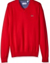 Lacoste Men's Seg 1 Cotton Jersey V-Neck Sweater, Bright Cherry Red, 5