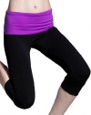 Kuer Women's High Waist Stretch Slim Fit Cropped Trousers Yoga Pants Leggings Purple