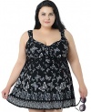 Women's Plus Size Printed Swimsuit Swimdress Beachwear with Skirt Butterfly in Black 8XL