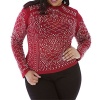 Women Plus Size Iridescent Stones Studded Long Sleeves Top