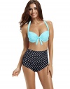 zeraca Women's Retro Halter Push up High Waisted Bikini Carnival Swimsuit (M10 36C, Polka dot Aqua Sky)
