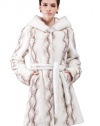 Clearance! Adelaqueen Women's Brown Striped Faux Mink Fur Coat with Hood White
