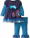 Rare Editions Baby Baby-Girls Newborn Navy Butterfly Applique Legging Set, Navy/Turquoise, 9 Months