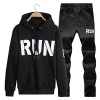Real Spark(TM) Men Casual RUN Printed Pullover Hoodies Sweatshirt Jogger Sports Suit Set