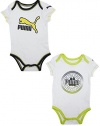 (Pack of 2) Puma Infant One-Piece Short Sleeve Romper / Bodysuit / Onesie 6/9m White