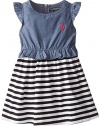 U.S. Polo Assn. Little Girls' Chambray Denim and Jersey Dress