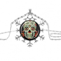 Pop Wild Round Face Skull Ancient Silver-plated Snowflake Necklaces