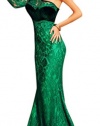 TomYork Green Velvet Insert One Shoulder Lace Mermaid Party Dress(Size,L)
