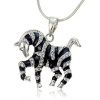 Jewelryfinds Lady Black Zebra with Clear Crystals Silver Pendant Necklace