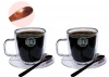 Espresso Cups Set of 2 by Mooncaf, Double Wall Design, Quality Borosilicate Glass Material, Attractive Wooden Spoons, Easy Handles, 8.5 Oz Capacity, Suitable for Tea, Coffee, Hot or Cold Drinks
