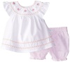 Hartstrings Baby-Girls Newborn Cotton Poplin Top with Interlock Short Set, Pink/White Dots, 3-6 Months