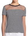 RED Valentino Striped Point d'Esprit Tee Top Navy Size M