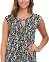 Vince Camuto Women's Cap Sleeve Graphic Keyhole Top w/ Hardware